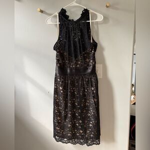 Banana Republic Sleeveless Black Lace Midi Dress with Nude Slip